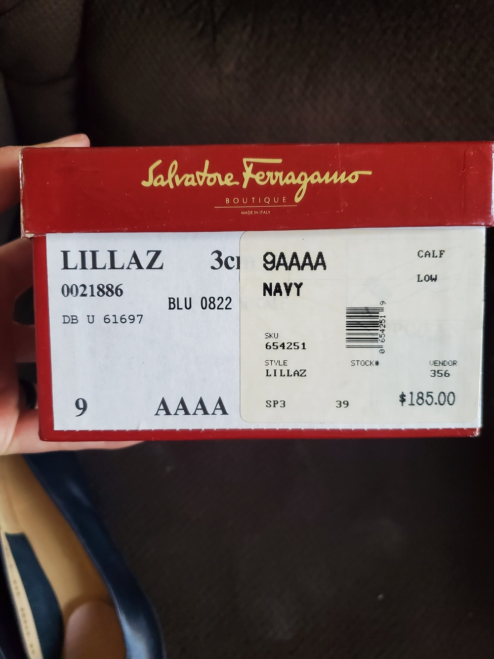 Salvatore Ferragamo LiLLaz Navy Leather Bow Flats with Gold Plaque - Picture 6 of 6